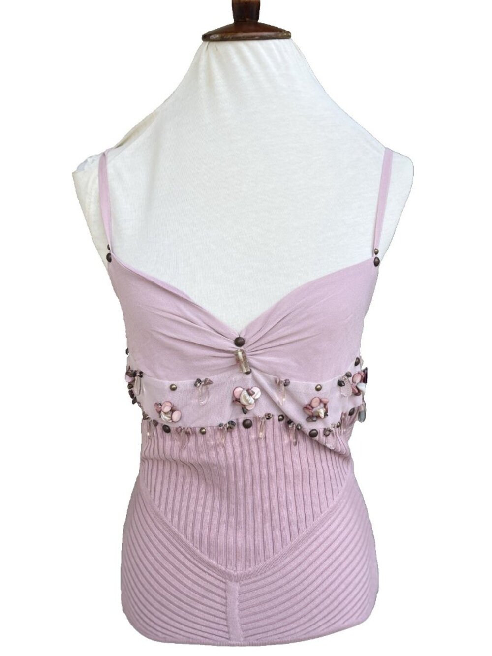 M. Kenson Scarlet Petal Beaded Silk Camisole Top Pink Cutout Back XS-L NWT - Picture 8 of 11